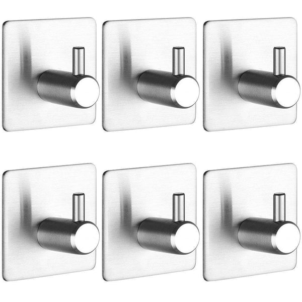 New self adhesive hooks keku 6 pack heavy duty stainless steel bathroom tower hooks for closets coat robe hanger rack wall mount