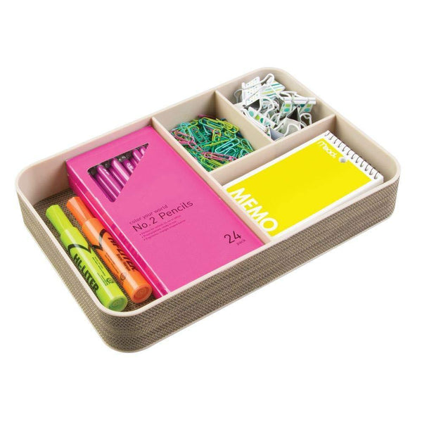 Top rated mdesign plastic divided drawer organizer for home office desk drawer shelf closet holds highlighters pens scissors adhesive tape paper clips note pads 4 sections 2 pack pearl champagne