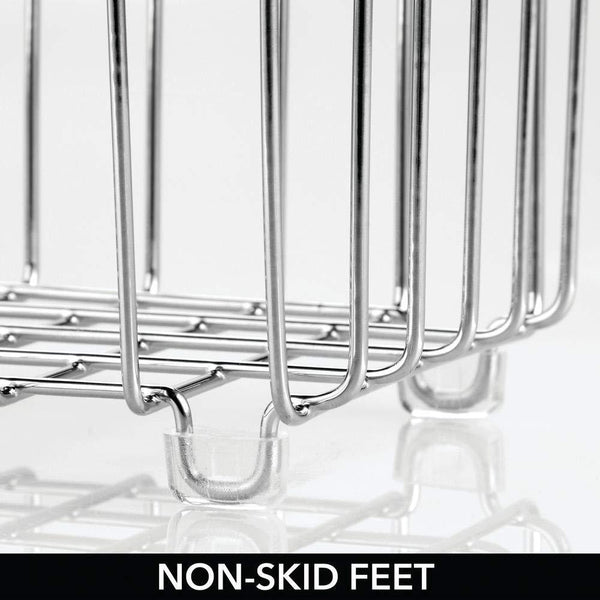 New mdesign metal bathroom storage organizer basket bin farmhouse grid design organization for cabinets shelves closets vanity countertops bedrooms under sink x long container 4 pack chrome