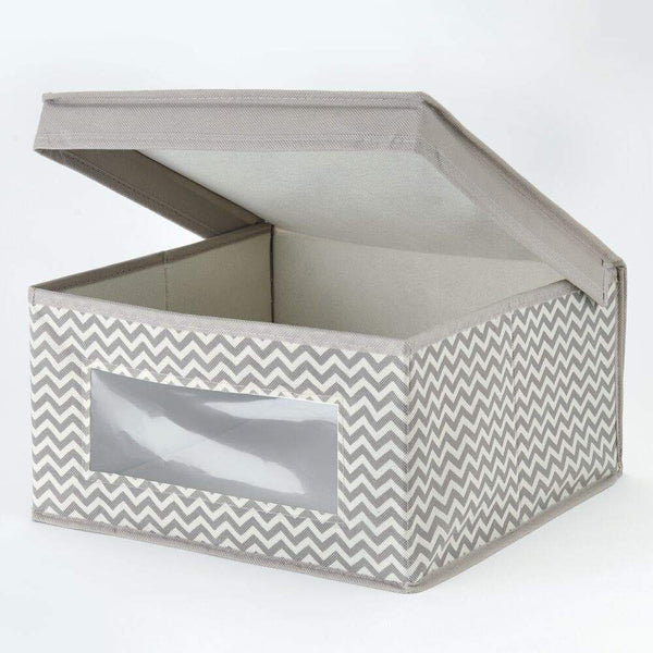 Save on mdesign soft stackable fabric closet storage organizer holder bin with clear window attached hinged lid for bedroom hallway entryway bathroom chevron print medium 4 pack taupe natural