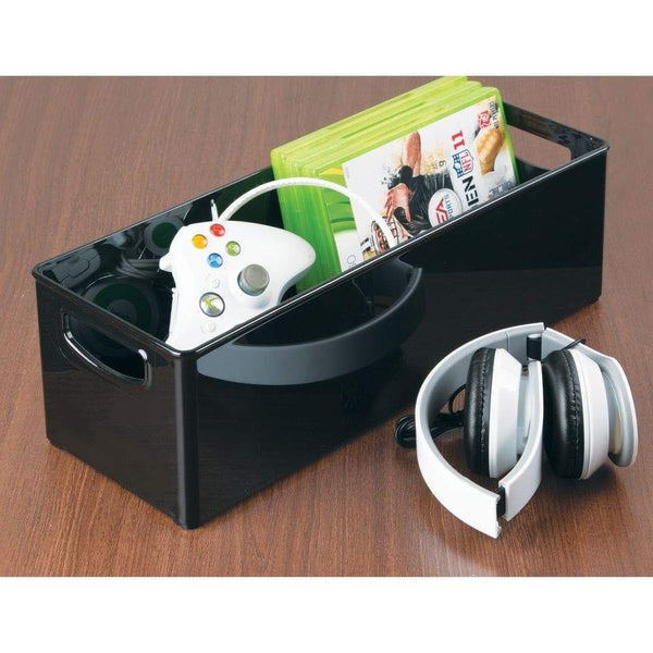 Amazon best mdesign plastic stackable household storage organizer container bin with handles for media consoles closets cabinets holds dvds video games gaming accessories head sets 8 pack black