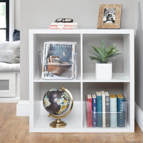 Discover the mdesign deep plastic home storage organizer bin for cube furniture shelving in office entryway closet cabinet bedroom laundry room nursery kids toy room open front 12 wide 4 pack clear