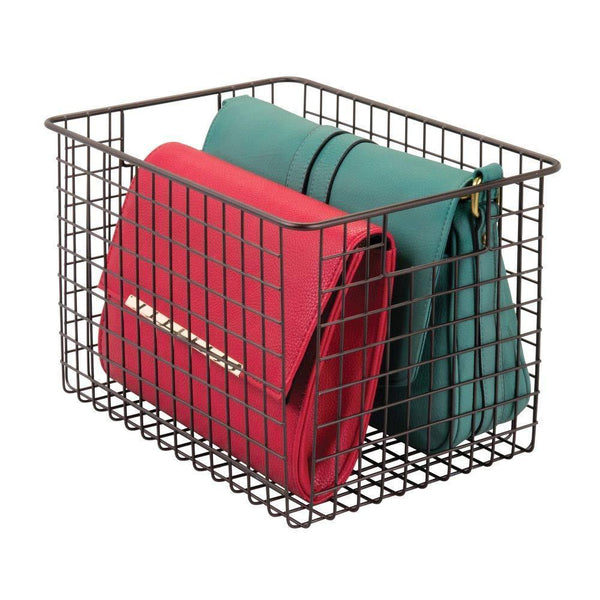 Try mdesign large farmhouse deco metal wire storage organizer basket bin with handles for organizing closets shelves and cabinets in bedrooms bathrooms entryways hallways 8 high 4 pack bronze