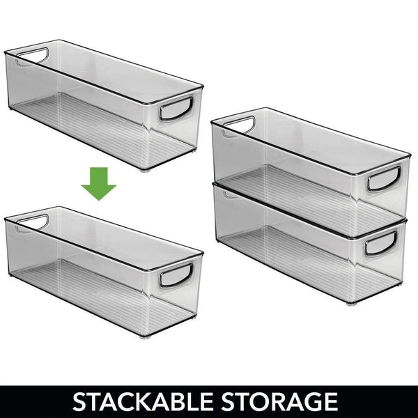 Top mdesign plastic stackable household storage organizer container bin with handles for media consoles closets cabinets holds dvds video games gaming accessories head sets 8 pack smoke gray
