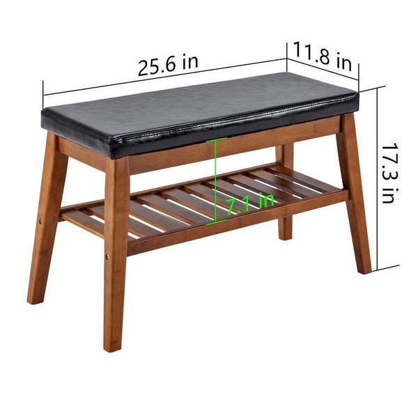Get nnewvante shoe bench free standing organizing rack faux leather shoe storage racks bamboo seat for closet bedroom kitchen entry 25 6in