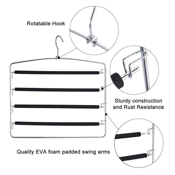 Save on clothes pants hangers 2 pack sunblo multi layers space saving slack hangers non slip foam padded metal closet storage organizer for jeans trousers skirts scarf black