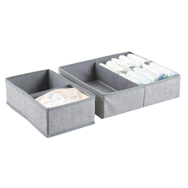 Budget friendly mdesign soft fabric dresser drawer and closet storage organizer set for child kids room nursery playroom bedroom rectangular organizer bins with textured print set of 12 gray