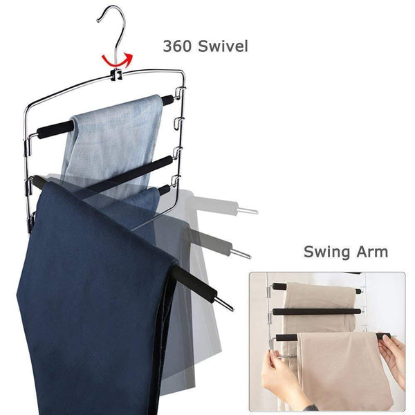 Select nice clothes pants hangers 2 pack sunblo multi layers space saving slack hangers non slip foam padded metal closet storage organizer for jeans trousers skirts scarf black