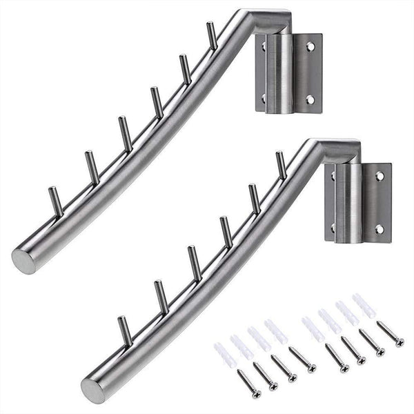 Discover the best wall mount clothing rack 2 pack stainless steel hanging drying clothes hanger with swing arm holder heavy duty laundry closet storage organizer rod space saver clothing for bedrooms bathrooms