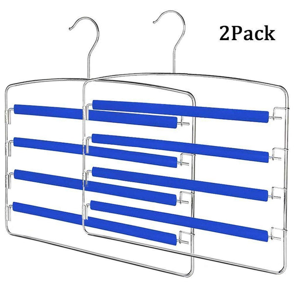 On amazon rosinking slack hangers swing arm pants 2 pack multi layers removeable stainless steel scarf slack hangers non slip clothes rack with foam padded rotatable hook closet space saving organizer