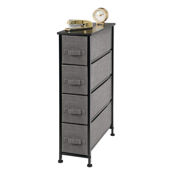 Save mdesign narrow vertical dresser storage tower sturdy metal frame wood top easy pull fabric bins organizer unit for bedroom hallway entryway closet textured print 4 drawers charcoal gray