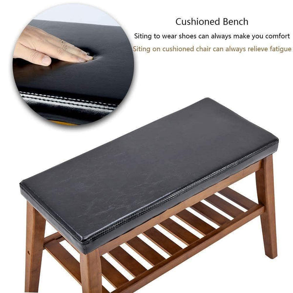 Explore nnewvante shoe bench free standing organizing rack faux leather shoe storage racks bamboo seat for closet bedroom kitchen entry 25 6in