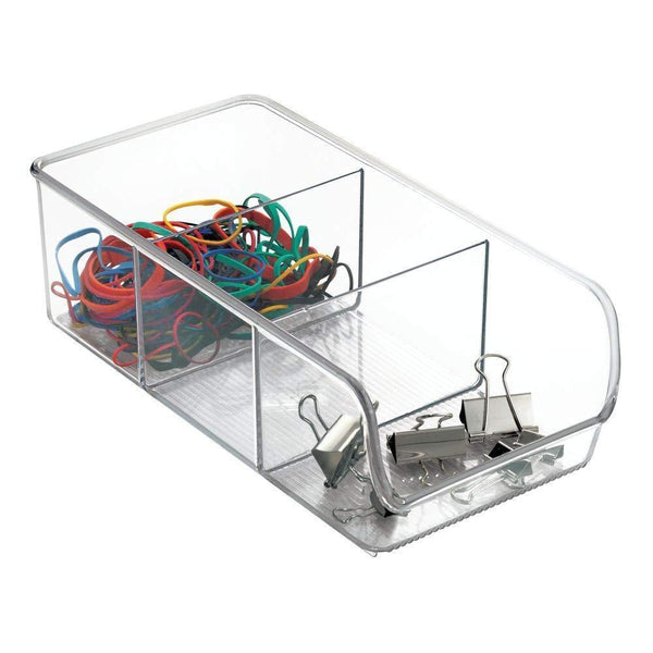 Buy now mdesign divided plastic home office desk drawer organizer storage bin for cabinets closets drawers desktops tables workspaces holds pens pencils erasers markers 3 sections 4 pack clear