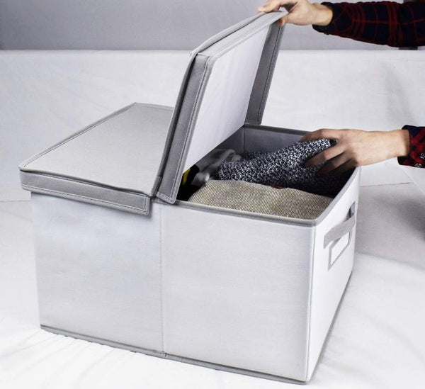 Results homyfort foldable storage box with lid sturdy canvas fabric closet shelves organizer nursery hamper basket bins for clothes kids toys home office gray