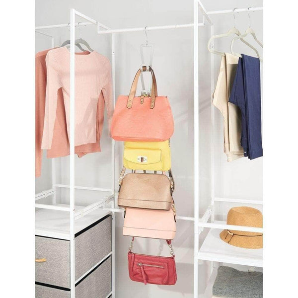 Storage organizer mdesign metal wire over the closet rod hanging storage organizer hanger for storing and organizing purses backpacks satchels crossovers handbags 6 hooks 6 pack gray