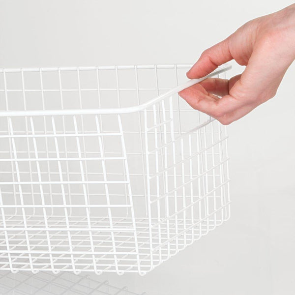 Amazon mdesign farmhouse decor metal wire food organizer storage bin basket with handles for kitchen cabinets pantry bathroom laundry room closets garage 16 x 9 x 6 in 4 pack matte white