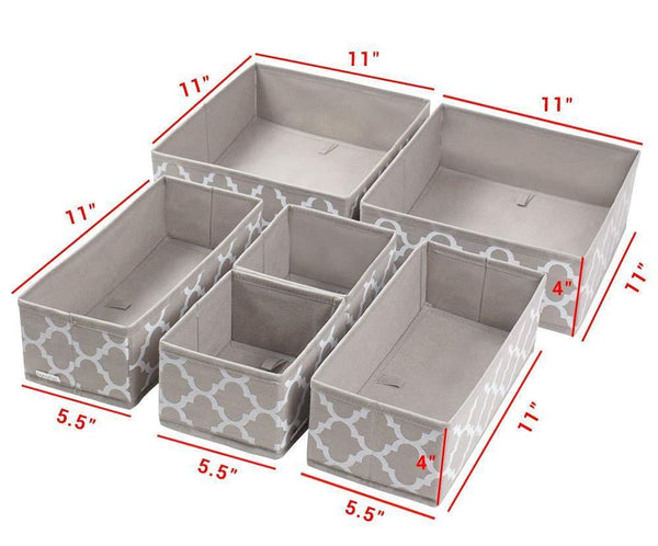 Kitchen foldable cloth storage box closet dresser drawer organizer cube basket bins containers divider with drawers for underwear bras socks ties scarves set of 6 light coffee with white lantern pattern