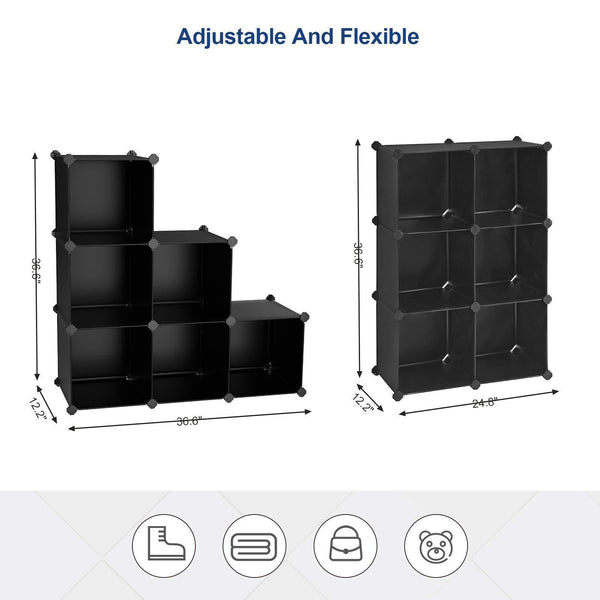Get songmics cube storage organizer 6 cube closet storage shelves diy plastic closet cabinet modular bookcase storage shelving for bedroom living room office black with rubber hammer black ulpc06h