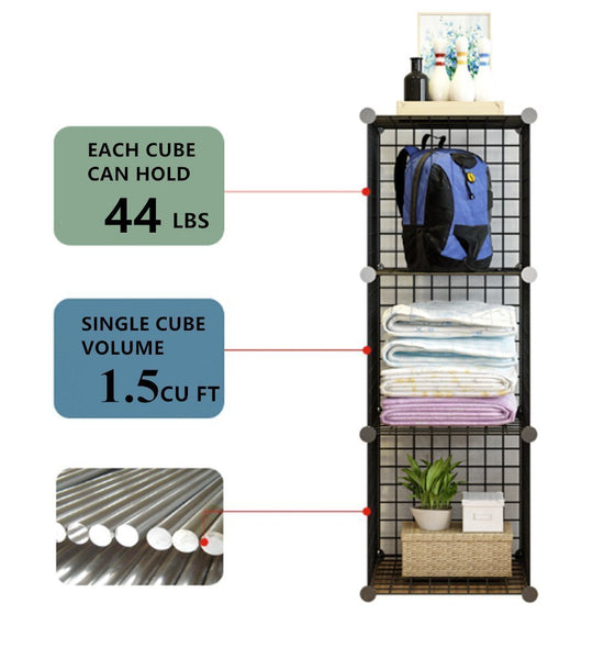 Best seller  unicoo multi use diy 20 cube wire grid organizer wardrobe organizer bookcase book shelf storage organizer wardrobe closet black wire