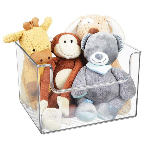 Cheap mdesign deep plastic home storage organizer bin for cube furniture shelving in office entryway closet cabinet bedroom laundry room nursery kids toy room open front 12 wide 4 pack clear