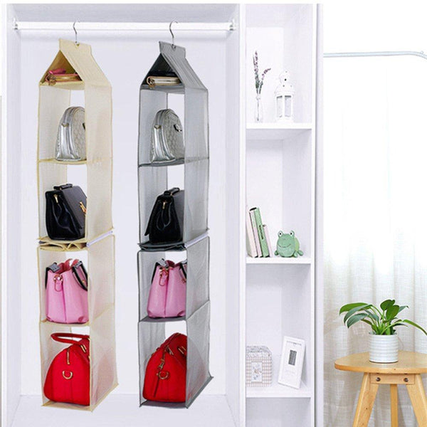 Related kingto detachable hanging handbag organizer 4 slot 2 in 1 dustproof foldable sundry wardrobe closet space saving organizers system for living room bedroom home usegrey