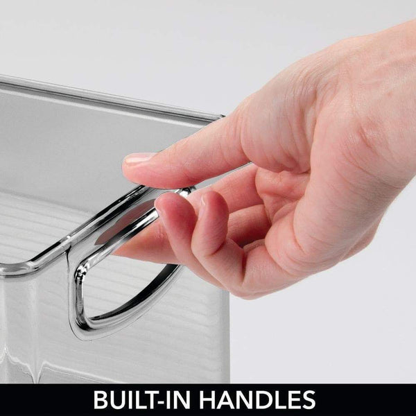 The best mdesign plastic stackable household storage organizer container bin with handles for media consoles closets cabinets holds dvds video games gaming accessories head sets 8 pack smoke gray