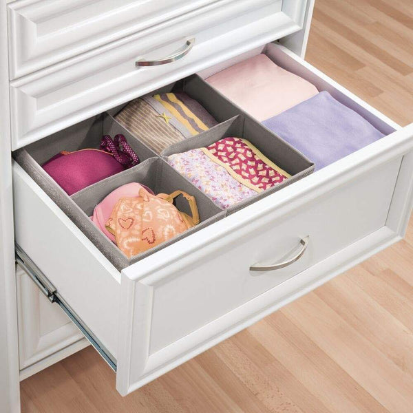 Discover the best mdesign soft fabric dresser drawer and closet storage organizer bin for lingerie bras socks leggings clothes purses scarves divided 4 section tray textured print 2 pack linen tan