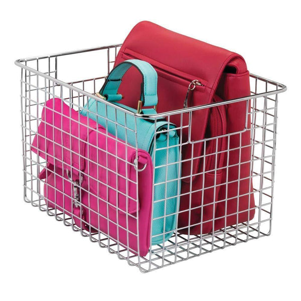 Shop here mdesign large farmhouse decorative metal wire storage basket bin with handles for organizing closets shelves and cabinets in bedrooms bathrooms entryways and hallways 8 high 4 pack chrome