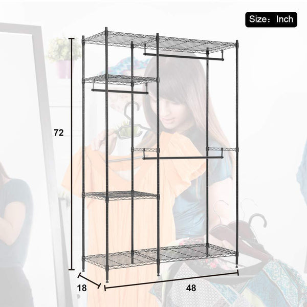 Best hanging closet organizer and storage heavy duty clothes rack sturdy 3 rod garment rack large with wire shelving height adjustable commercial grade metal clothes stand rack for bedroom cloakroom black
