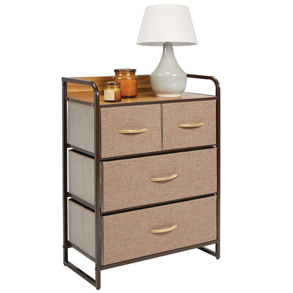 Organize with mdesign dresser storage chest sturdy metal frame wood top easy pull fabric bins organizer unit for bedroom hallway entryway closet textured print 4 drawers coffee espresso brown