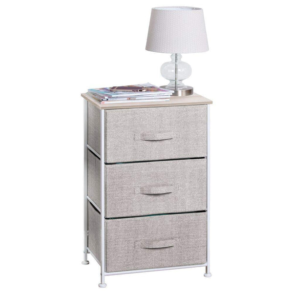 Storage mdesign vertical dresser storage tower sturdy steel frame wood top easy pull fabric bins organizer unit for bedroom hallway entryway closets textured print 3 drawers linen natural