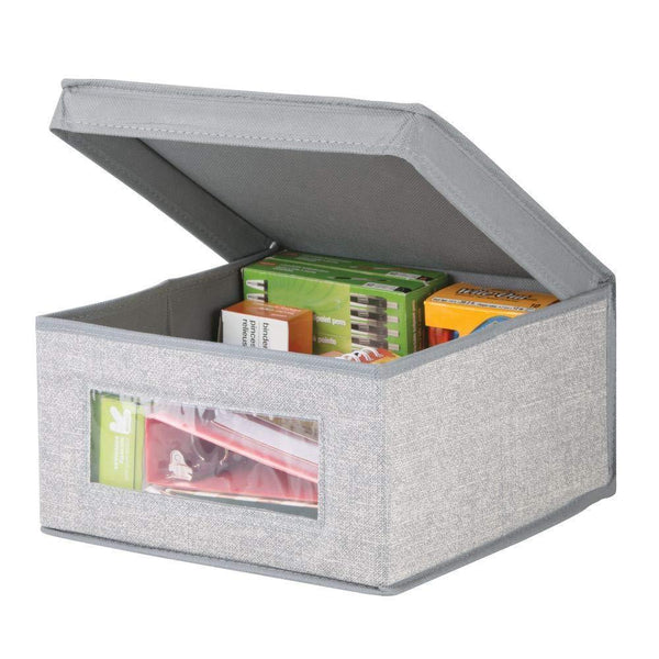 Storage mdesign soft stackable fabric closet storage organizer holder bin with clear window attached lid for home office den hallway entryway textured print medium 6 pack gray