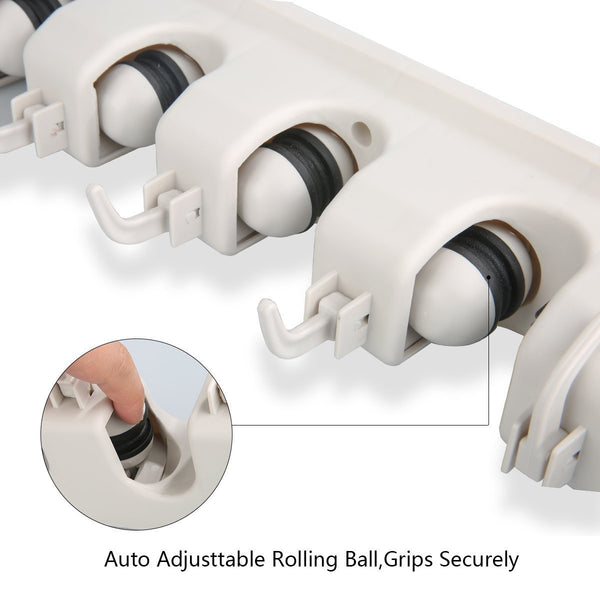 Amazon mop broom holder wall mounted storage rack with 5 ball slots and 6 hooks for closet rakes broom garden garage tool storageoff wihite