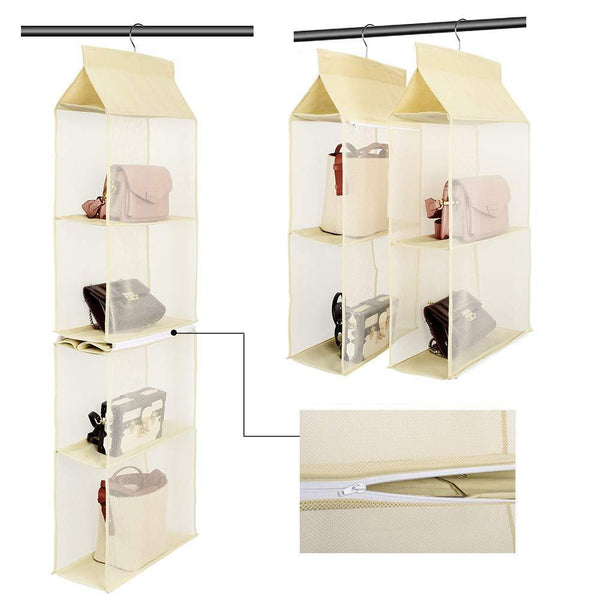 Amazon best hanging purse handbag organizer handbag organizer for purses homewares nonwoven 4 pockets hanging closet storage bag holder wardrobe closet space saving organizers system for living room bedroom use
