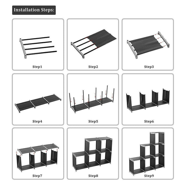 Storage organizer multifunctional assembled 3 tier 6 compartment storage cube closet organizer shelf 6 cubes bookcase storage black 6 cubes