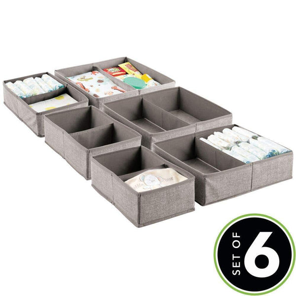 Home mdesign soft fabric dresser drawer and closet storage organizer set for child kids room nursery playroom bedroom rectangular organizer bins with textured print set of 6 linen tan