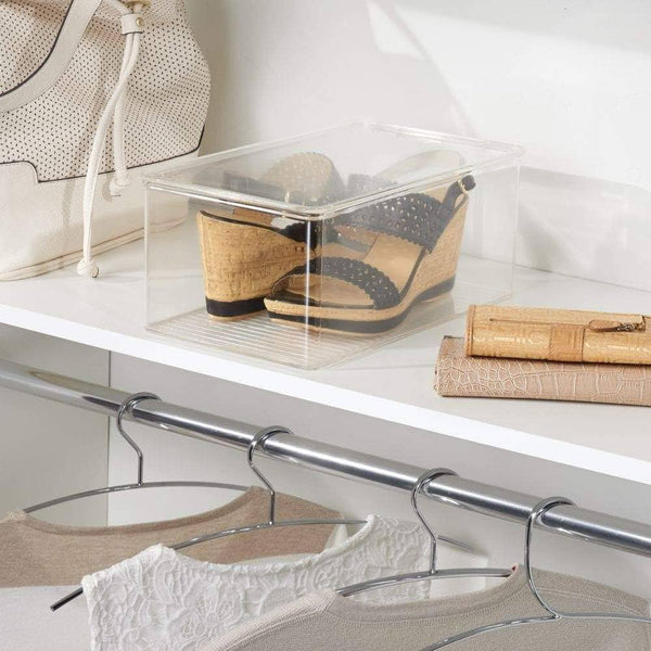 Select nice mdesign stackable closet plastic storage bin box with lid container for organizing mens and womens shoes booties pumps sandals wedges flats heels and accessories 5 high 6 pack clear