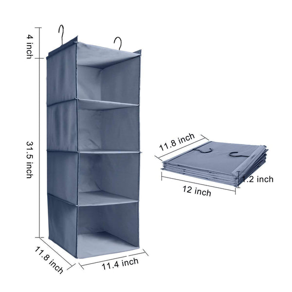 Shop ishealthy hanging closet organizer and storage 4 shelf easy mount foldable hanging closet wardrobe storage shelves clothes handbag shoes accessories storage washable oxford cloth fabric gray