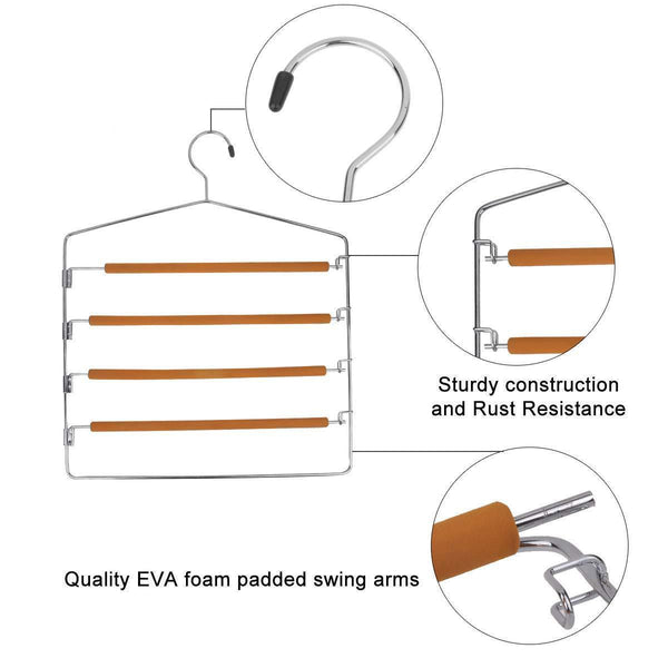 Discover takoyi clothes pants hangers space saving non slip trouser hangers stainless steel multi layer metal pant hangers foam padded swing arm pants hangers closet storage organizer orange 4 pack
