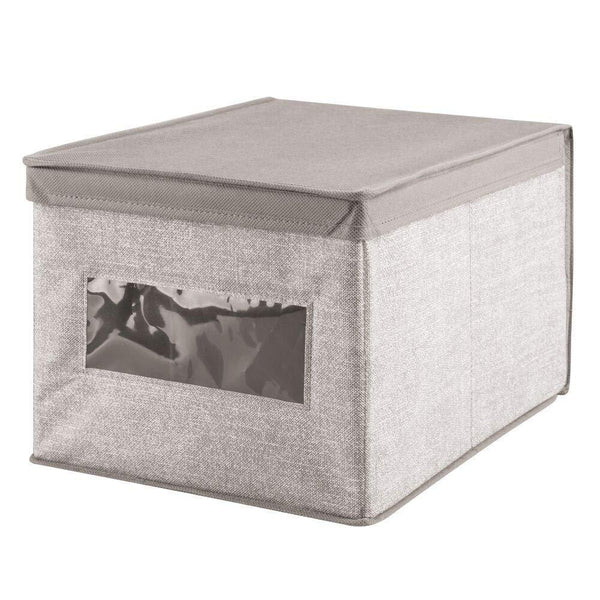 Select nice mdesign decorative soft stackable fabric closet storage organizer holder box clear window lid for child kids room nursery large collapsible foldable textured print 4 pack linen tan