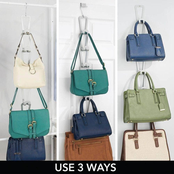 Storage mdesign metal wire over the closet rod hanging storage organizer hanger for storing and organizing purses backpacks satchels crossovers handbags 6 hooks 6 pack gray