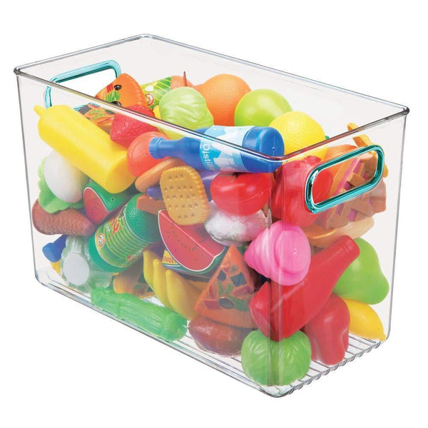 Organize with mdesign plastic home storage organizer bin for cube furniture shelving in office entryway closet cabinet bedroom laundry room nursery kids toy room 12 x 6 x 7 75 4 pack clear blue