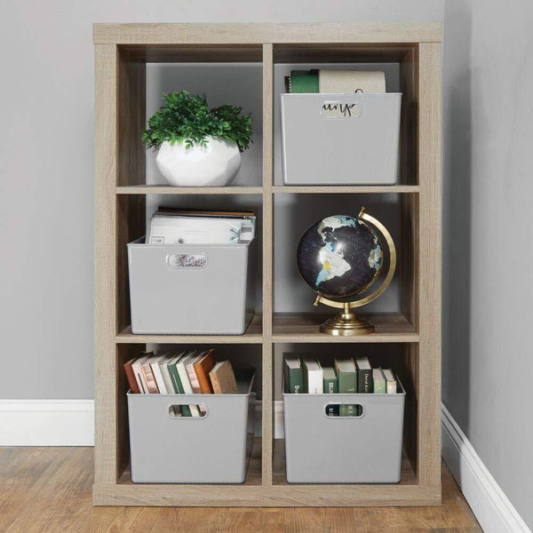 Best mdesign plastic home storage organizer bin for cube furniture shelving in office entryway closet cabinet bedroom laundry room nursery kids toy room 10 x 10 x 8 4 pack gray