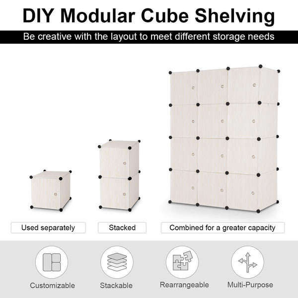 Save tangkula closet portable diy plastic stackable customizable bedroom dom dresser clothes closet wardrobe armoire organizing shelf cube storage with doors organizer closet 6 cubes 2 hanging sections
