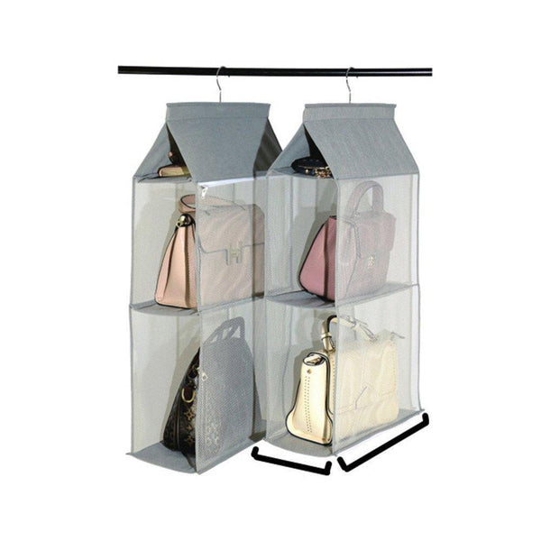 Select nice zaro 2 in 1 hanging shelf garment organizer for bags clothes 4 shelves practical closet purse storage collapsible space saver accessory breathable mesh net with hooks hanger easy mount gray