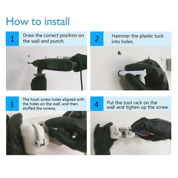 Top mop broom holder wall mounted storage rack with 5 ball slots and 6 hooks for closet rakes broom garden garage tool storageoff wihite