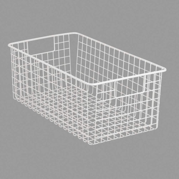 Top rated mdesign farmhouse decor metal wire food organizer storage bin basket with handles for kitchen cabinets pantry bathroom laundry room closets garage 16 x 9 x 6 in 4 pack matte white