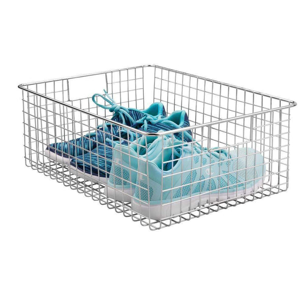 Buy mdesign large farmhouse metal wire storage basket bin box with handles for organizing closets shelves and cabinets in bedrooms bathrooms entryways and hallways 16 x 12 x 6 4 pack chrome