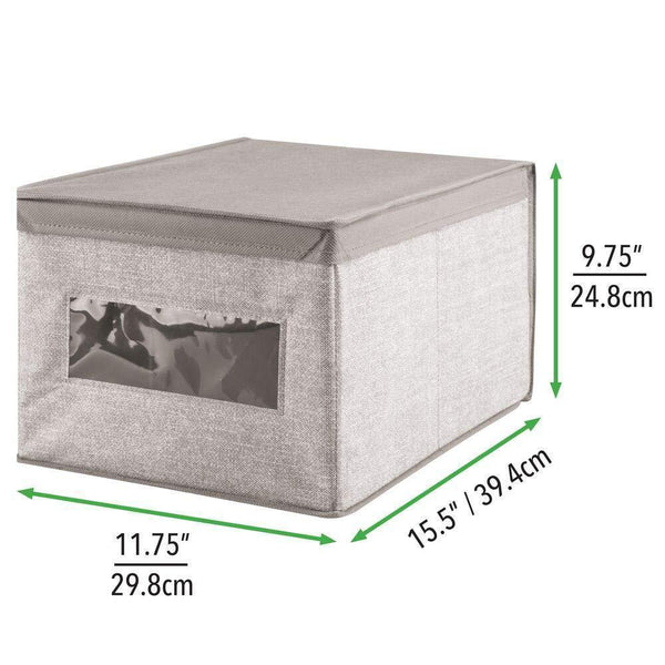 Purchase mdesign decorative soft stackable fabric closet storage organizer holder box clear window lid for child kids room nursery large collapsible foldable textured print 4 pack linen tan