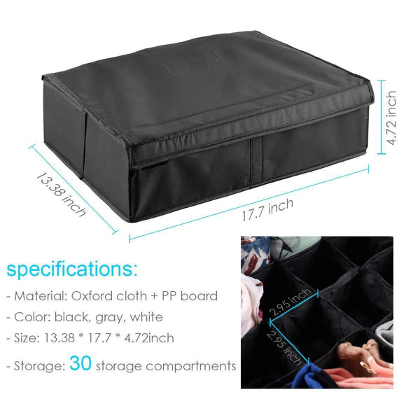 Kitchen mifxin underwear socks storage organizer drawer divider 30 cell foldable closet drawer organizer storage box bin for socks bras underwear ties with dust moisture proof cover black